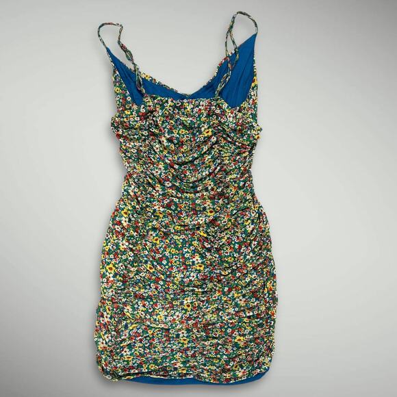Vintage Y2k Urban Outfitters Floral Rouched Bodycon Dress Size Medium - Picture 2 of 4